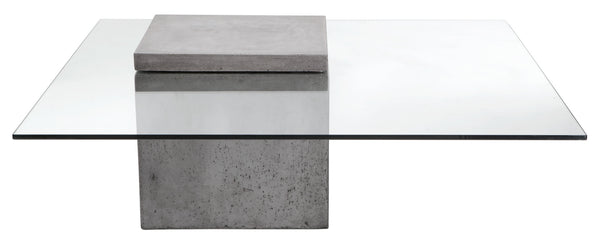 Sunpan Grange Modern Concrete Coffee Table with Tempered Glass Top - Unique Industrial Design for Indoors