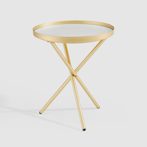 Trebent Glam 18" 3-Leg Side Table – Luxe Faux Marble Top with Gold Base, Perfect for Small Spaces