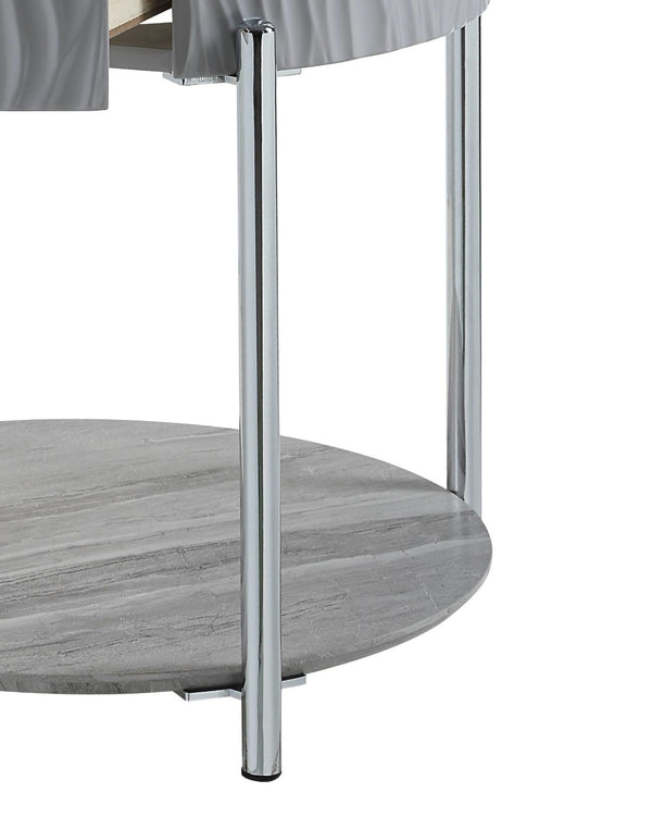English Elm Yukino Gray High Gloss End Table With Chrome Legs – Stylish Storage For Modern Living Spaces B2726P265753-GIGA