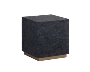 Sunpan Newbury Concrete End Table - Black Slate Effect Finish with Elegant Brass Base for Modern Decor
