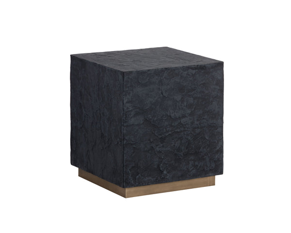 Sunpan Newbury Concrete End Table - Black Slate Effect Finish with Elegant Brass Base for Modern Decor