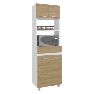 English Elm Kitchen Pantry Tall 4‑Door Cabinet with Drawer and 4 Shelves, Engineered Wood Beige‑White Modern Storage B097P350304