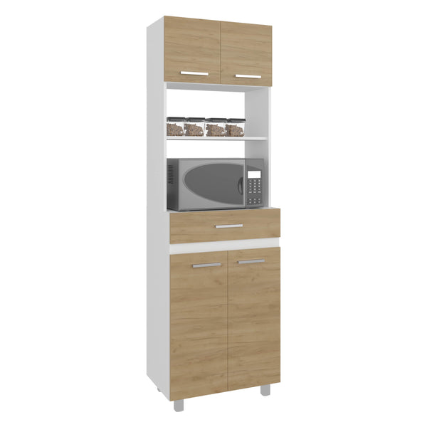 English Elm Kitchen Pantry Tall 4‑Door Cabinet with Drawer and 4 Shelves, Engineered Wood Beige‑White Modern Storage B097P350304