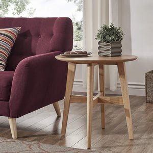 Elora Round Rubberwood End Table with Elegant Base for Modern Living Rooms
