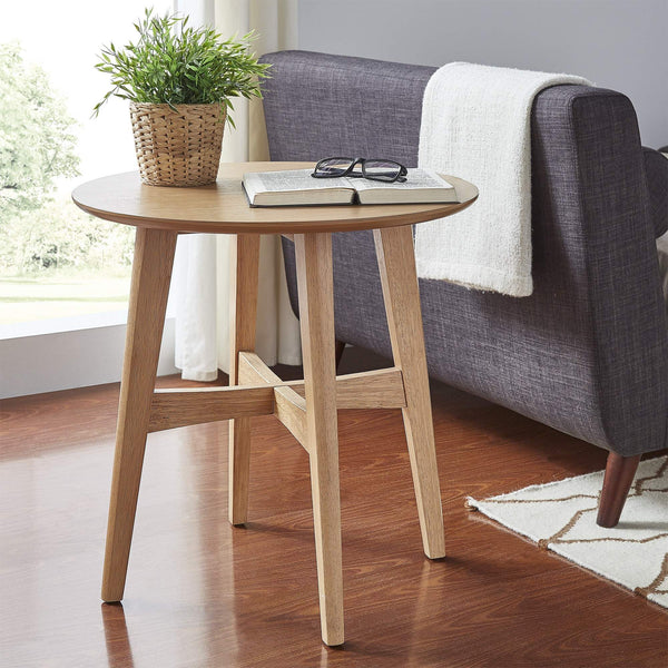 Elora Round Rubberwood End Table with Elegant Base for Modern Living Rooms