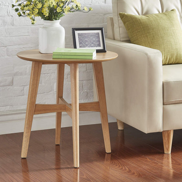 Elora Round Rubberwood End Table with Elegant Base for Modern Living Rooms