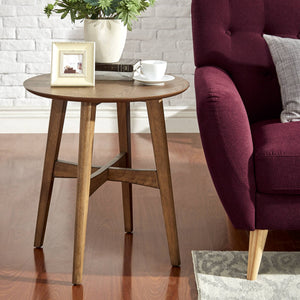 Elora Round Rubberwood End Table with Elegant Base for Modern Living Rooms