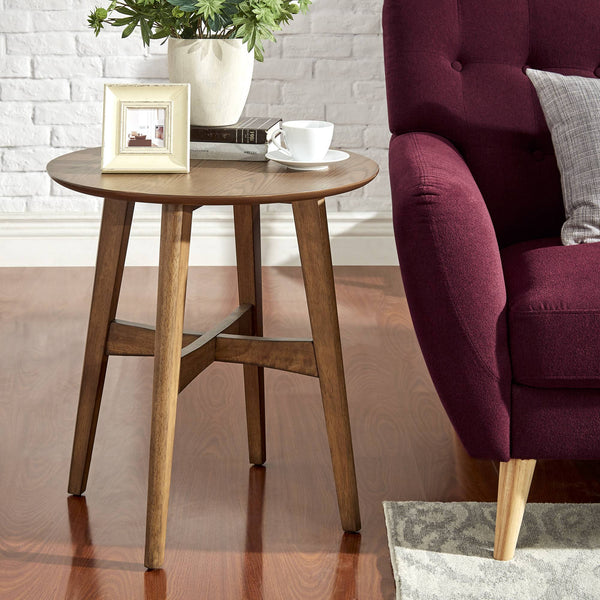 Elora Round Rubberwood End Table with Elegant Base for Modern Living Rooms
