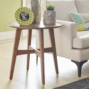 Elora Round Rubberwood End Table with Elegant Base for Modern Living Rooms
