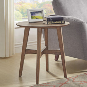 Elora Round Rubberwood End Table with Elegant Base for Modern Living Rooms