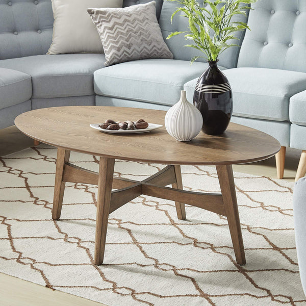 Elora Oval Coffee Table with Tapered Legs Mid-century Modern Living Room Accent