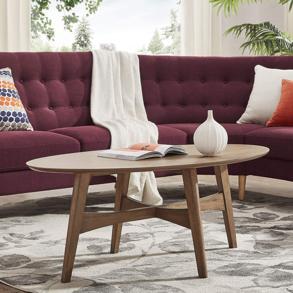 Elora Oval Coffee Table with Tapered Legs Mid-century Modern Living Room Accent