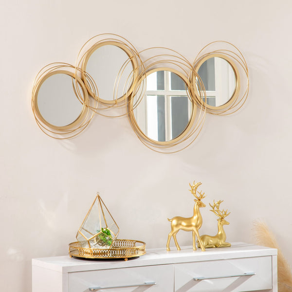 English Elm HOMCOM 3D Gold Metal Wall Art with Mirrors – Modern Hollow-Out Sculpture 46.9"x23.8" Ready-to-Hang W2225P200519