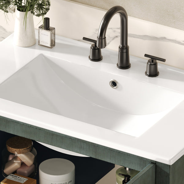 English Elm Christopher Knight Home® - 30" Vintage Bathroom Vanity with Rectangle Ceramic Sink, Rubber Wood Legs, Soft-Close Doors, Adjustable Shelves Antique blue green,Teal N817P245316B