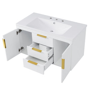 English Elm 72'' Wall Mounted Bathroom Vanity with 4 Drawers & Double Cabinets, Waterproof MDF, Smooth Slide Rails White N710SS00009K