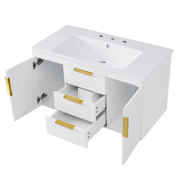 English Elm 72'' Wall Mounted Bathroom Vanity with 4 Drawers & Double Cabinets, Waterproof MDF, Smooth Slide Rails White N710SS00009K