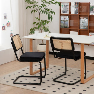 English Elm Dining Chairs Set of 4 Velvet Seat Woven Rattan Back Chrome Cantilever Frame W2105S00004