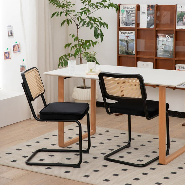 English Elm Dining Chairs Set of 4 Velvet Seat Woven Rattan Back Chrome Cantilever Frame W2105S00004