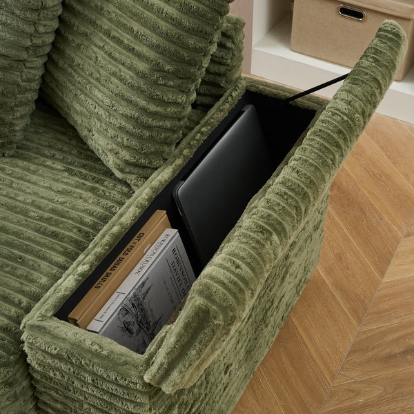 English Elm 111.4-inch corduroy L-shaped sofa with reversible chaise, armrest cup holders, lockers, sturdy frame Green W1278S00102