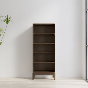 English Elm Harper Mid-Century 5-Shelf Bookcase in Walnut Brown – Solid Rubberwood, 4 Adjustable Shelves, 66" B136P238604