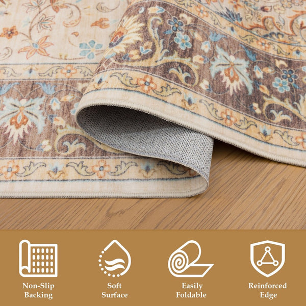 English Elm Premier Traditional Medallion Low Pile Area Rug Ivory Tone for Living Dining Rooms B186P479371