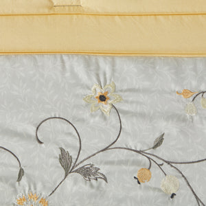 English Elm Embroidered Madison Park Serene 7-Piece Queen Comforter Set Yellow & Grey Faux Silk Floral Elegance B03596980