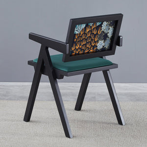 English Elm 2 Elegant Black Rubberwood Dining Chairs With Armrests - Medieval Style, Comfortable Rattan Seats W2720P237608