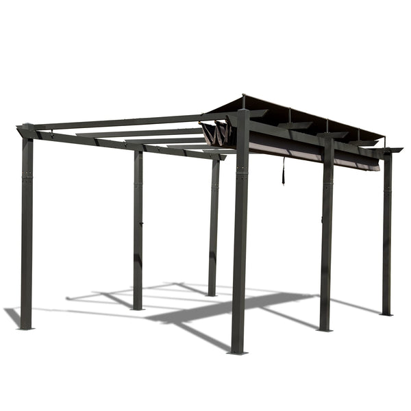 English Elm 11 11 X 16 FT Retractable Pergola with Weather-Resistant Canopy, Aluminum Frame, Easy Assembly, Versatile Outdoor Shade and Entertainment Space Dark Gray W1859S00078