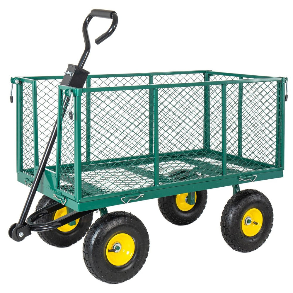 English Elm 4-in-1 Heavy Duty Steel Dump Cart 880lb Capacity All Terrain Outdoor Hauling Wagon Green W2932P439428