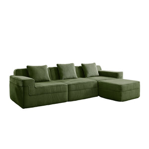 English Elm Modular 3-Seat L-Shape Sectional Sofa - Cloud-Like Comfort, Removable Pillows & Movable Ottoman, Green W3041S00332