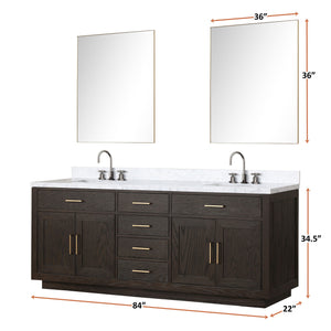 English Elm Brown Oak Double Bath Vanity With Carrara Marble Top, Mirrors & Faucet Set For Elegant Upgrades B2731S01814