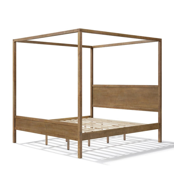 English Elm King Four Post Canopy Bed Solid Rubberwood Antique Oak Finish Farmhouse Bedroom N758K083839N