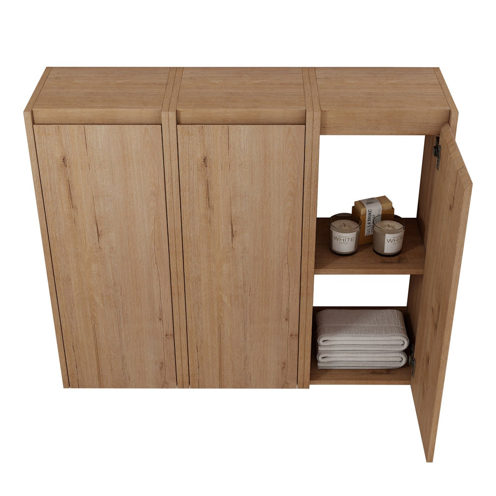 English Elm 36" Bathroom Side Cabinet Wall-Mounted With 3 Soft-Close Doors, Reversible Hinges, Scratch-Resist Finish W999S00220
