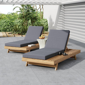 English Elm Lounge Chaise Outdoor Acacia Wood Slatted Frame with Water Resistant Cushion Resort Style Dark Gray,Light Brown N770P442L26G