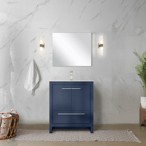 English Elm Navy Blue Bath Vanity With White Quartz Top & Brushed Nickel Faucet - Stylish Storage Solution! B2731P259291