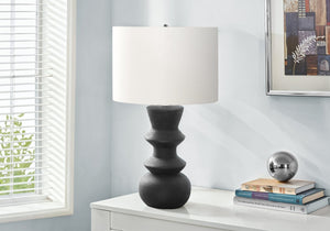 English Elm Lighting, Geometric Cream Ceramic Table Lamp with Ivory Drum Shade for Bedside or Office B2710P221320