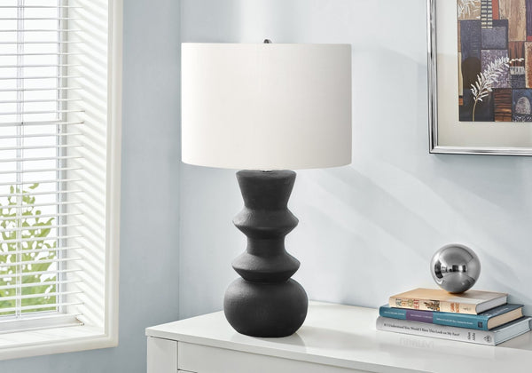 English Elm Lighting, Geometric Cream Ceramic Table Lamp with Ivory Drum Shade for Bedside or Office B2710P221320