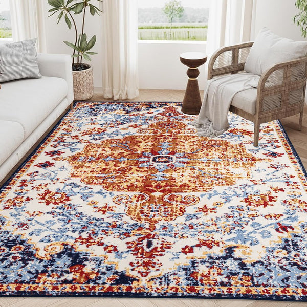 English Elm Area Rug 8X10 Vintage Bohemian Persian Floral Design - Non-Slip, Washable, Perfect For Any Room W2907P265135