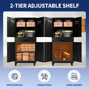 English Elm Metal Rolling Garage Cabinet with Pegboard Door Drawer Locking Storage and Adjustable Shelves T2398P465998
