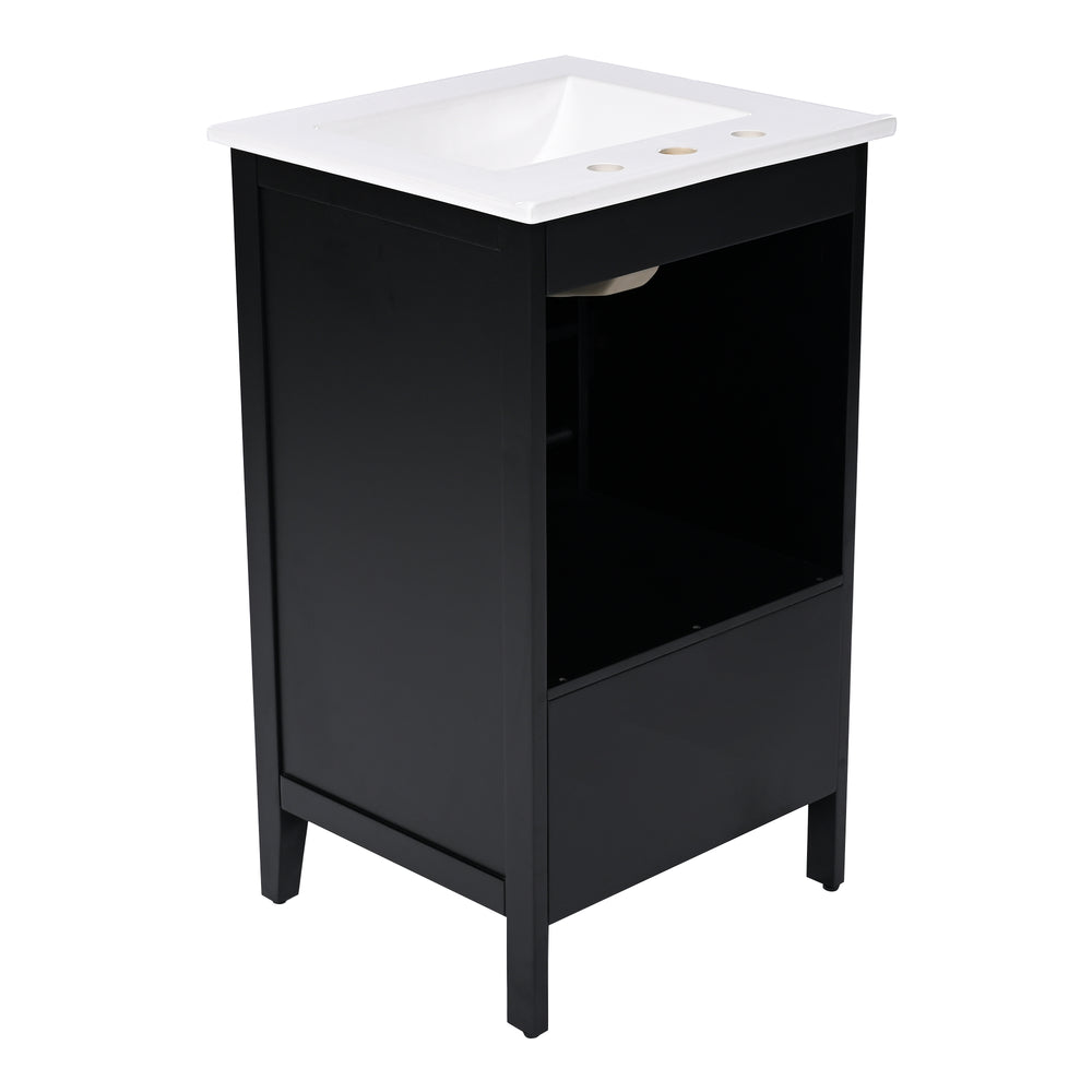 English Elm 20" Bathroom Vanity with Sink and Ceramic Top, Modern Freestanding Cabinet with Drawer & Shelf Storage, Adjustable Feet for Stability and 200lb Capacity Black N725P192821B