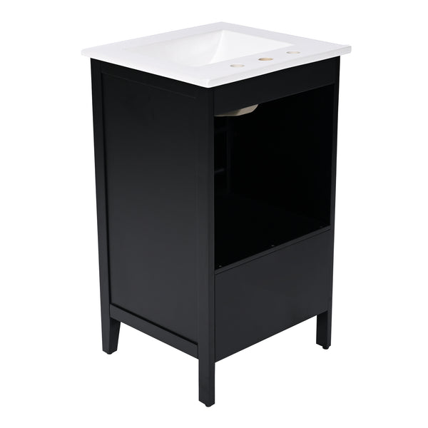 English Elm 20" Bathroom Vanity with Sink and Ceramic Top, Modern Freestanding Cabinet with Drawer & Shelf Storage, Adjustable Feet for Stability and 200lb Capacity Black N725P192821B