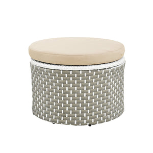 English Elm TOPMAX All-Weather Rattan Round Sectional Daybed with Retractable Canopy, Adjustable Table & Cushions Light Coffee SP100023AAC