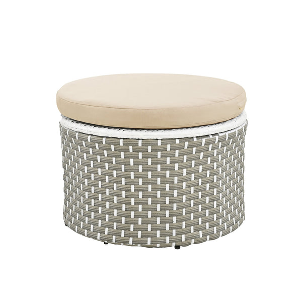 English Elm TOPMAX All-Weather Rattan Round Sectional Daybed with Retractable Canopy, Adjustable Table & Cushions Light Coffee SP100023AAC