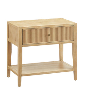 English Elm Fleur Natural 1-Drawer Nightstand with Reeded Drawer, Gold Pull, Tapered Legs, Lower Shelf, 29" H B050P376966