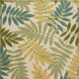 HomeRoots 5' Tropical Palm Leaf Area Rug in Green, Yellow & Blue – Durable, Indoor/Outdoor, Easy Care! 548050