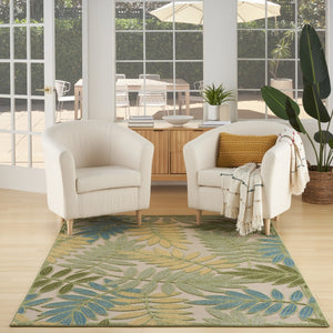 HomeRoots 5' Tropical Palm Leaf Area Rug in Green, Yellow & Blue – Durable, Indoor/Outdoor, Easy Care! 548050