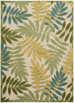 HomeRoots 5' Tropical Palm Leaf Area Rug in Green, Yellow & Blue – Durable, Indoor/Outdoor, Easy Care! 548050