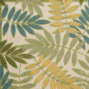 HomeRoots 5' Tropical Palm Leaf Area Rug in Green, Yellow & Blue – Durable, Indoor/Outdoor, Easy Care! 548050