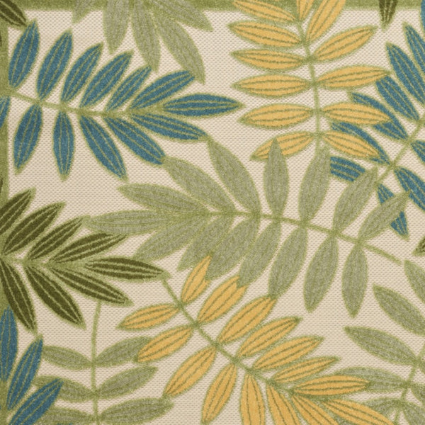 HomeRoots 5' Tropical Palm Leaf Area Rug in Green, Yellow & Blue – Durable, Indoor/Outdoor, Easy Care! 548050