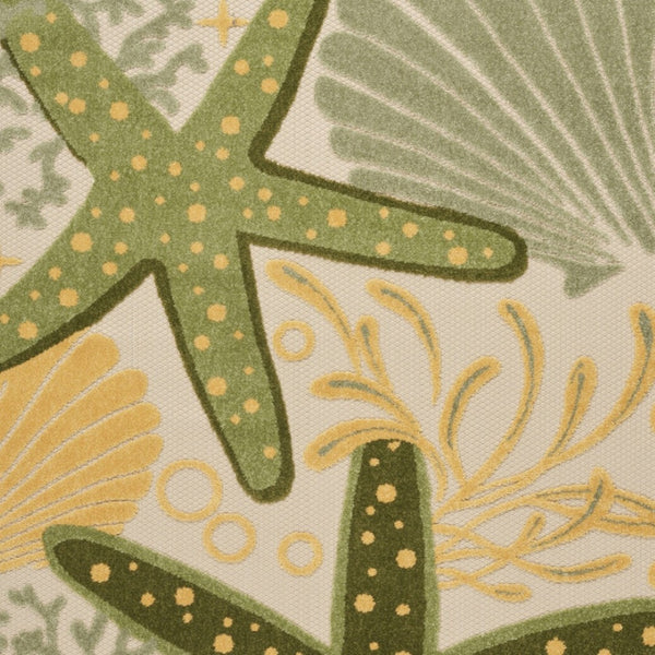 HomeRoots 5' Coastal Starfish Indoor Outdoor Area Rug in Green, Yellow & Blue - Durable, Easy-Clean Design! 548052